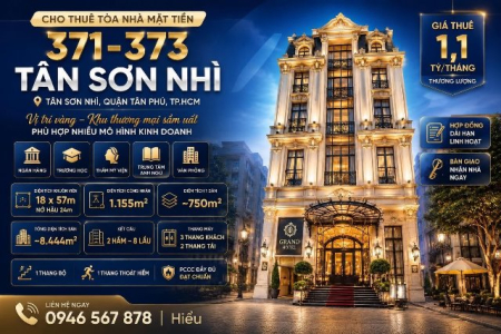 Cho Thuê Tòa Nhà 371–373 Tân Sơn Nhì, Tân Phú | 2 Hầm 8 Lầu | DT 8.444m²
