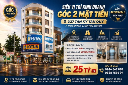 Bán nhà góc 2 mặt tiền 337 Tân Kỳ Tân Quý, Tân Phú – 5 lầu thang máy, HĐ thuê 60 triệu
