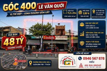 Bán nhà góc 400 đường lê văn quới DT 11,5x21 đúc 1 tấm bán LH 0946567878 Hiểu