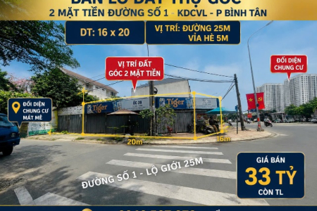 Đất góc 2 mặt tiền đường số 1 phường bình tân DT 16x20 đất trống LH 0946567878 Hiểu