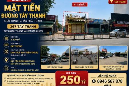 Bán đất mặt tiền 367 Đường Tây thạnh DT 4500m2 liên hệ 0946567878 Hiểu