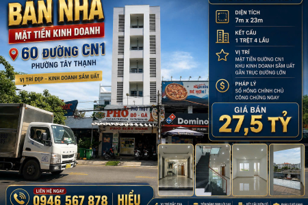 Bán nhà mặt tiền 60 đường CN1 phường sơn kỳ DT 7x23 đúc 1 trệt 4 lầu LH 0946567878 Hiểu