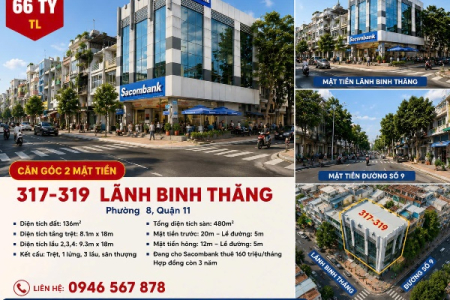 Bán nhà góc 2 mặt tiền đường Lãnh Binh Thăng DT 8,1x18 đúc 1 trệt 1 lửng 3 lầu 