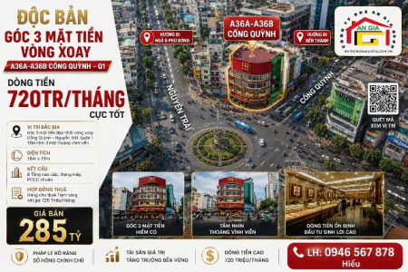 Bán góc 3 mặt tiền đường cống huỳnh DT 18x13 đúc 6 tấm LH 0946567878 Hiểu