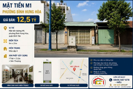 Bán Nhà Mặt Tiền Đường M1 Bình Hưng Hòa – DT 5x21m Cấp 4 – Giá 12,5 Tỷ
