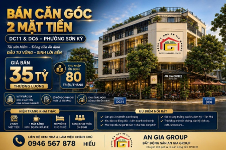 Bán Căn Góc 2MT DC11 & DC6 Sơn Kỳ – 18 Phòng Cho Thuê – Thu Nhập 80 Triệu/Tháng