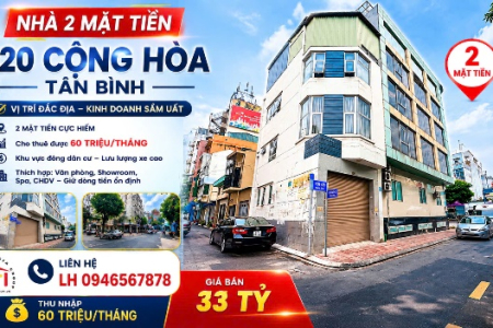 Bán Nhà 2 Mặt Tiền 620 Cộng Hòa Tân Bình – Thu Nhập 60 Triệu/Tháng – Giá 33 Tỷ