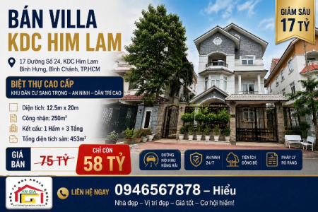 Bán Villa KDC Him Lam Bình Chánh – 12.5x20m, 1 Hầm 3 Tầng, Chỉ 58 Tỷ