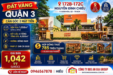 Đất Vàng Quận 3 – Bán Building Góc 2MT Nguyễn Đình Chiểu DT 1,058m² Giá 1,042 Tỷ